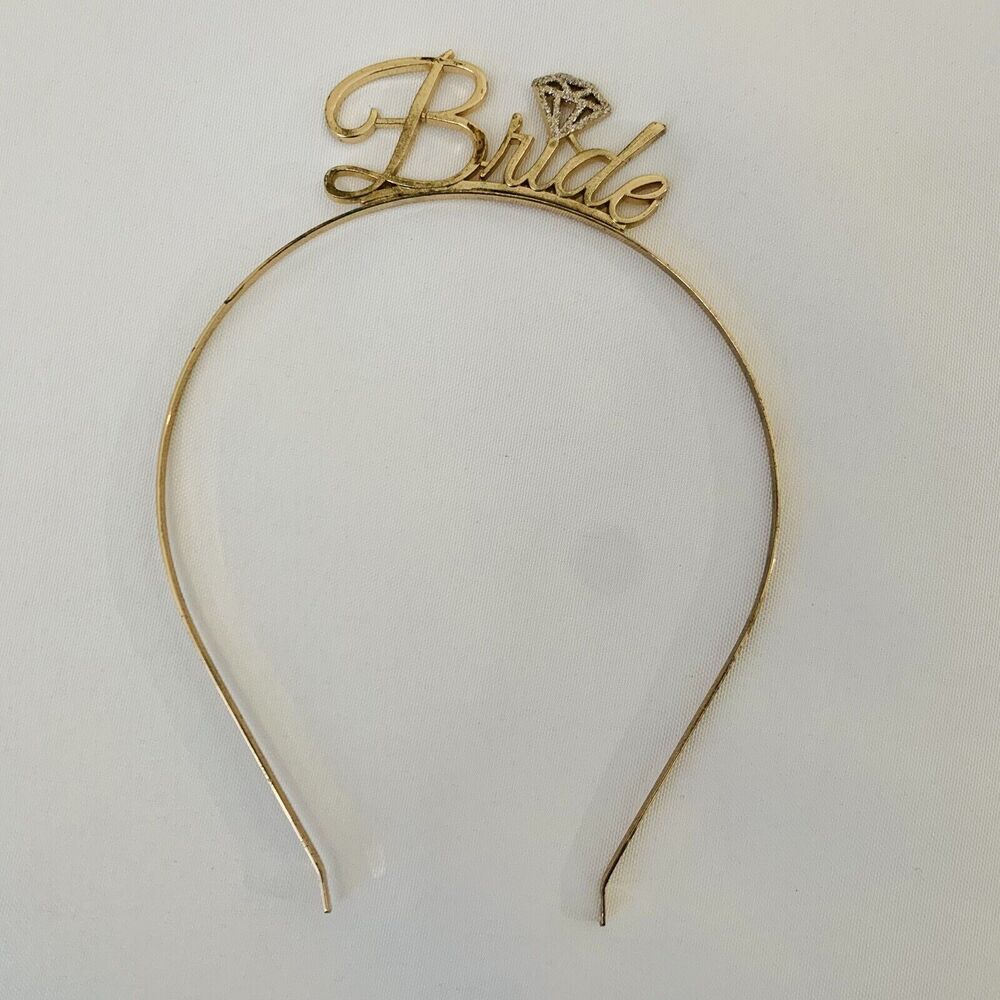 Bride Headband Gold Rhinestone Tiara Bachelorette Party‎ Night Out Hens Princess